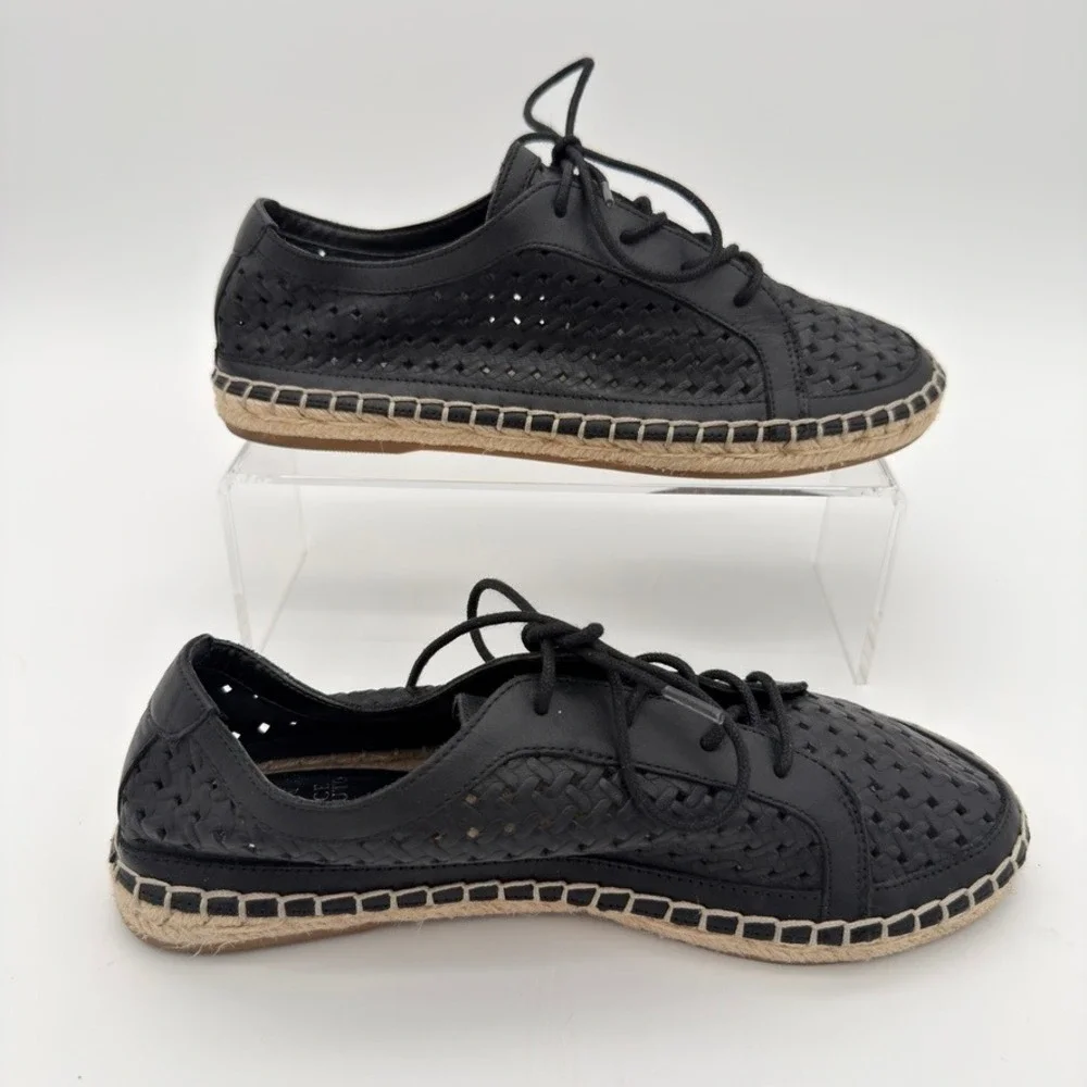 Vince Camuto Woven Leather Espadrille Sneakers Black Lace Up Women's 6M